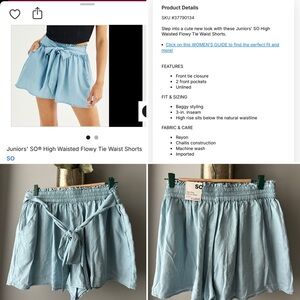 SO Women's High Waist ChambrayTie Shorts